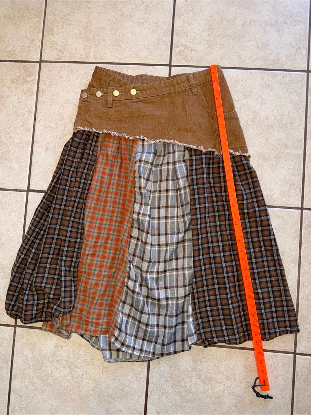 Handmade Patchwork Plaid Wrap Skirt Size 10 Adjustable boho grunge - Picture 5 of 7